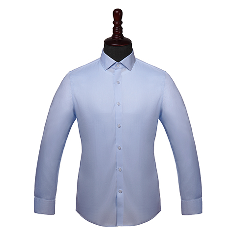 蓝色基础款斜纹长袖衬衫