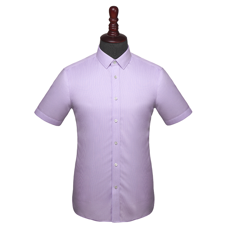 经典浪漫紫色波浪纹短袖衬衫(图1)