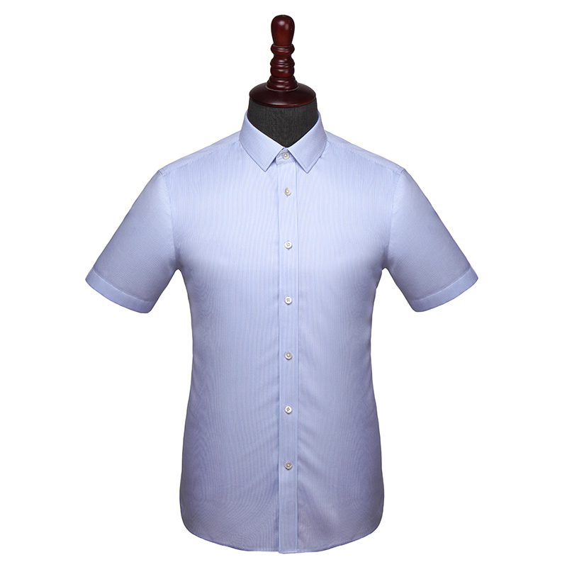 经典蓝色破浪纹男士短袖衬衫(图1)