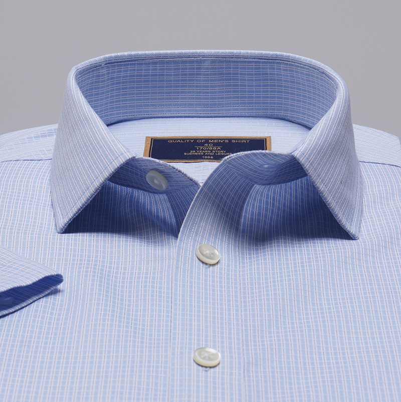 蓝色格纹短袖衬衫定制(图3)