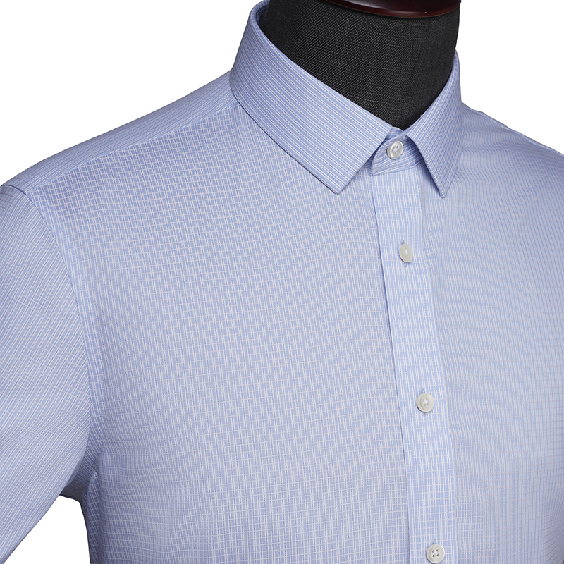 蓝色格纹短袖衬衫定制(图2)
