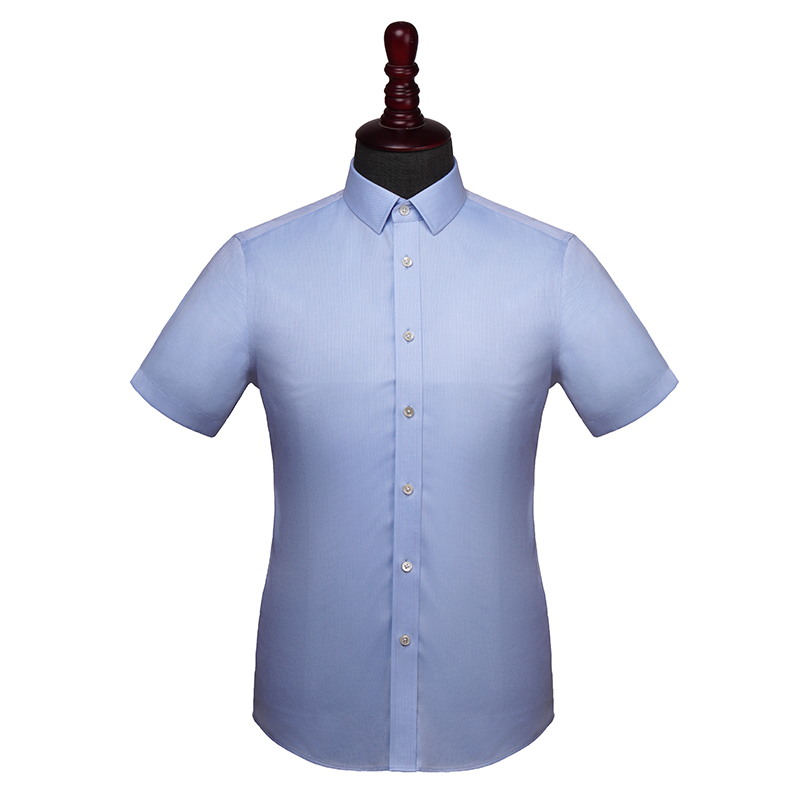 菱形格蓝色短袖衬衫定制(图1)