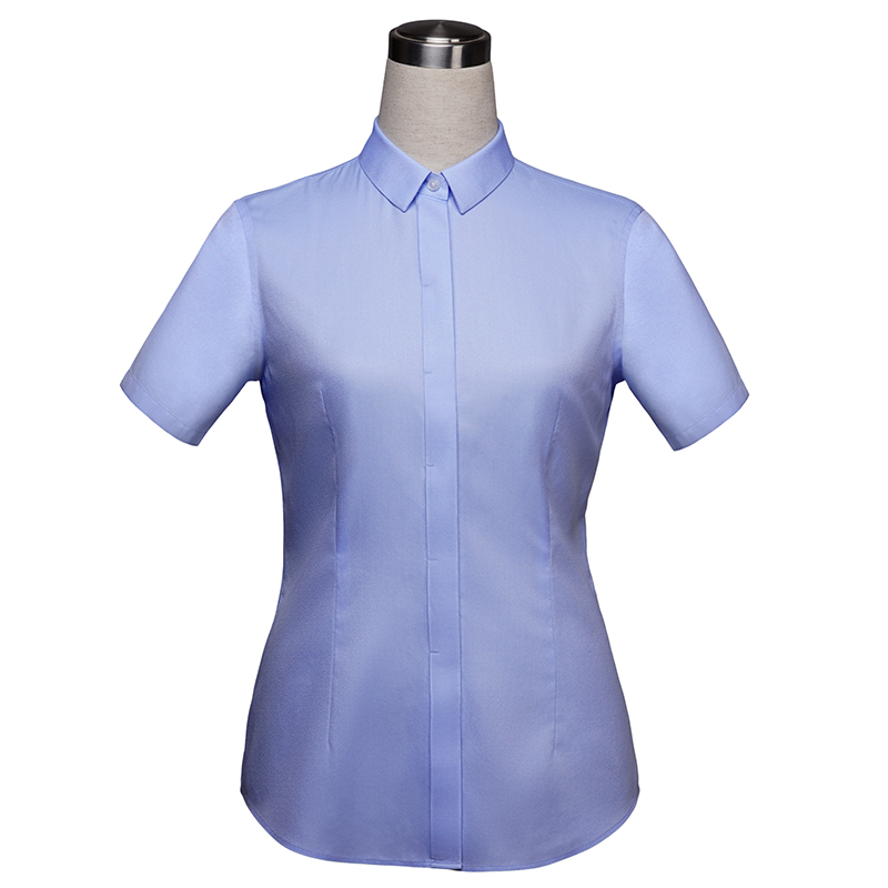 蓝色基础款女士短袖衬衫定制(图1)