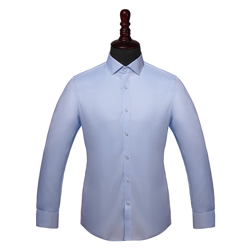 蓝色基础款斜纹长袖衬衫(图1)