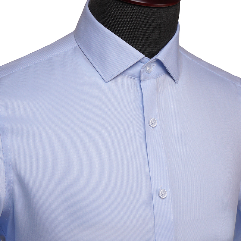 蓝色基础款斜纹长袖衬衫(图2)