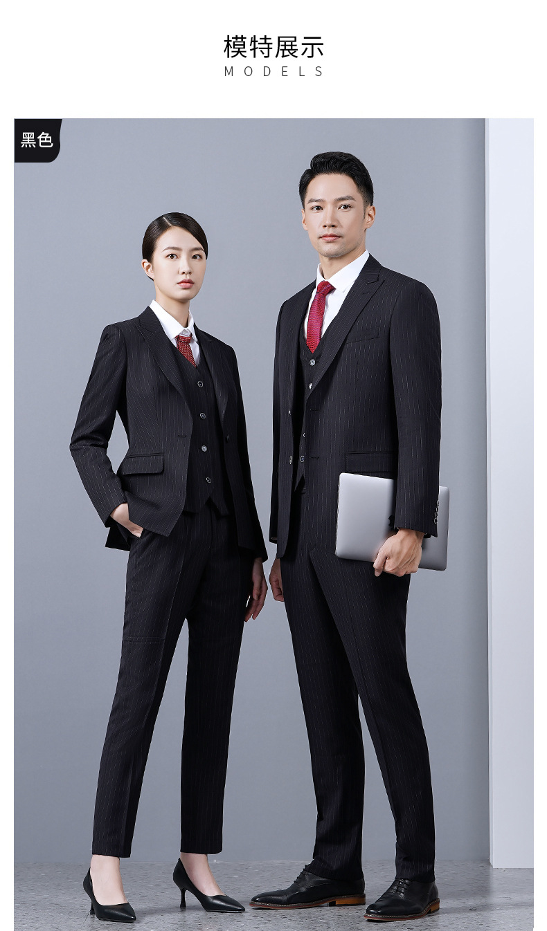 黑色条纹仿毛西装职业装男女外套(图3)
